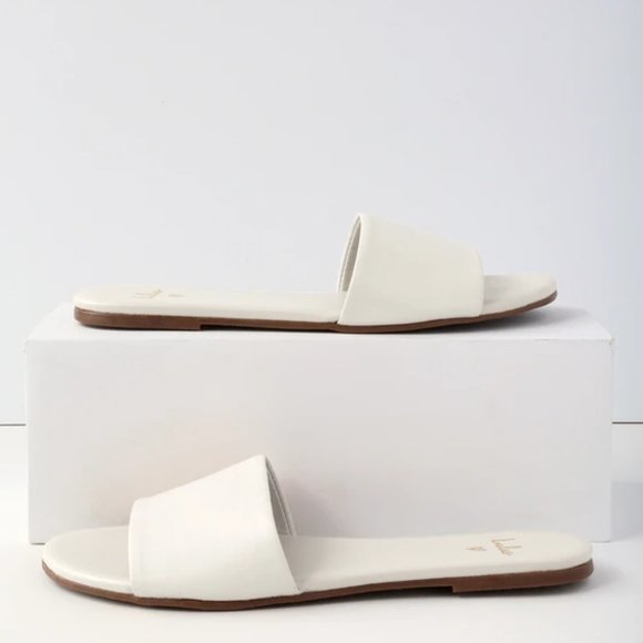 Lulus Tara White Nappa Leather Slide Sandals - Picture 2 of 4